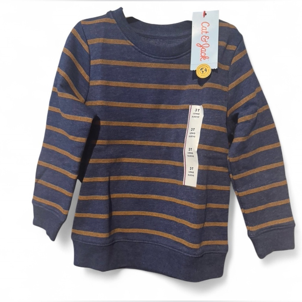 Bundle - 2PCS of Size 3T Cat & Jack Navy and Mustard Striped Kids Sweatshirt